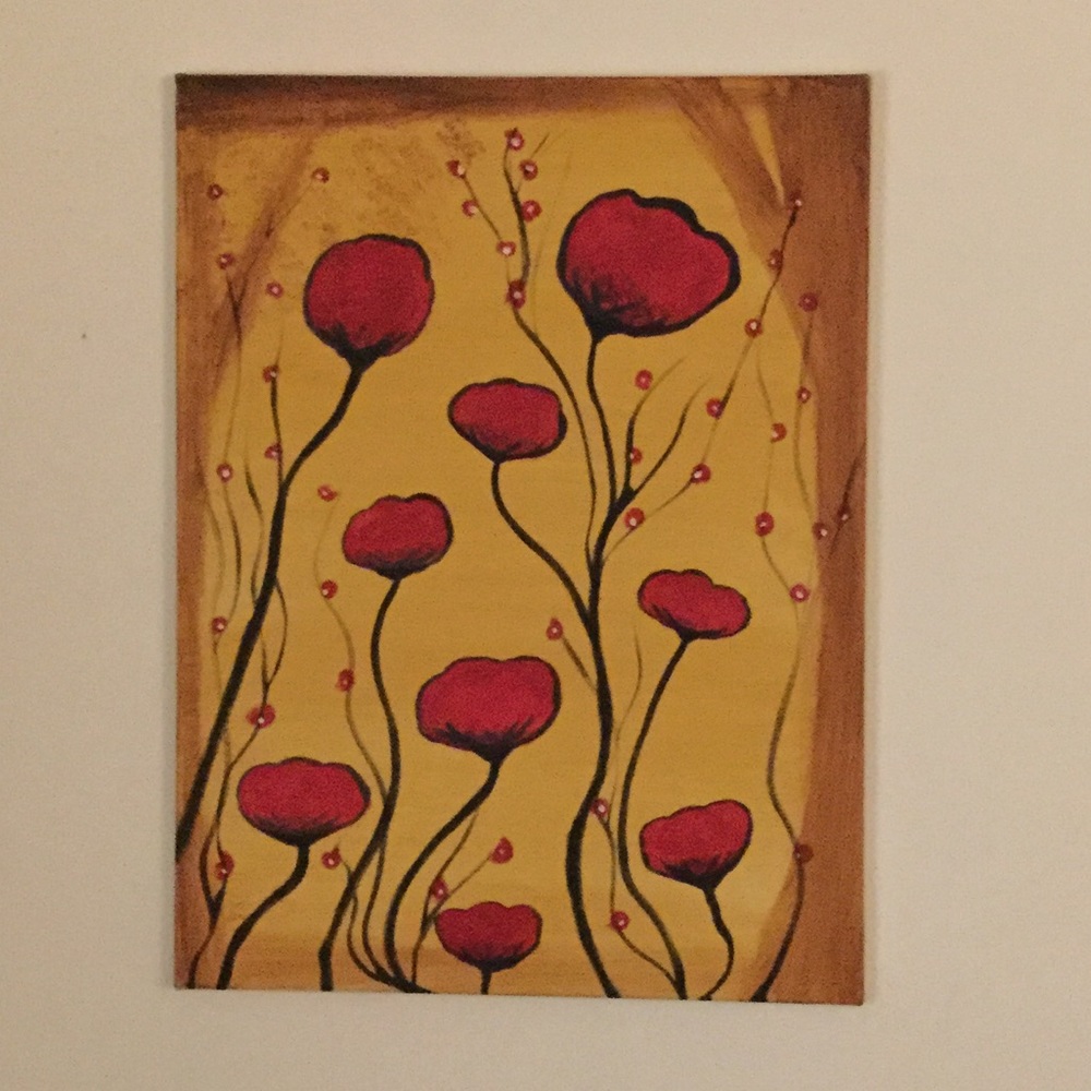 Poppy flower Original acrylic painting 24 X 18